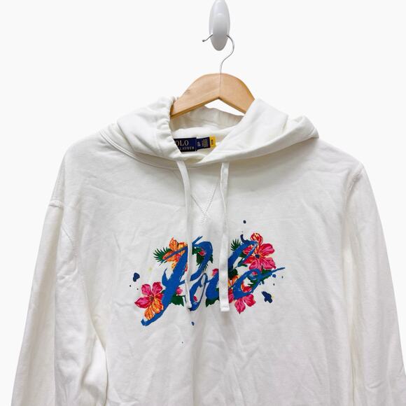 Polo Ralph Lauren White Painted Floral Script Logo Hoodie White Men’s XL - Picture 1 of 6